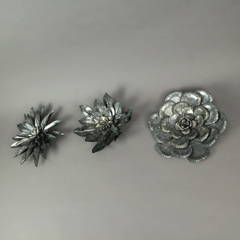 Zeckos Galvanized Metal Flower Sculptures Wall Hangings (Set Of 3)