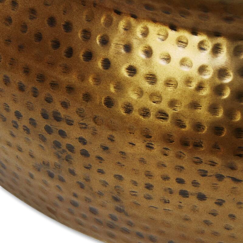 Roomfitters Drum Coffee Table, Round Metal Living Room Center Table with Hammered Design, Modern Accent Table, Coppery