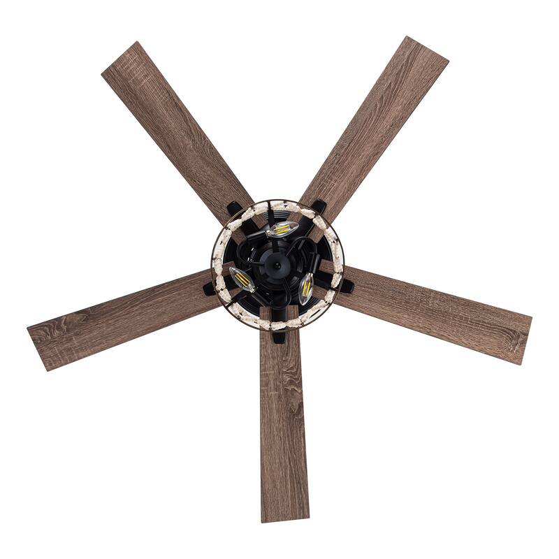 52" Bohemian Black Ceiling Fan with Wood Beaded Light Kit and Remote Control - 52 in. D x 52 in. W x 18.2 in. H