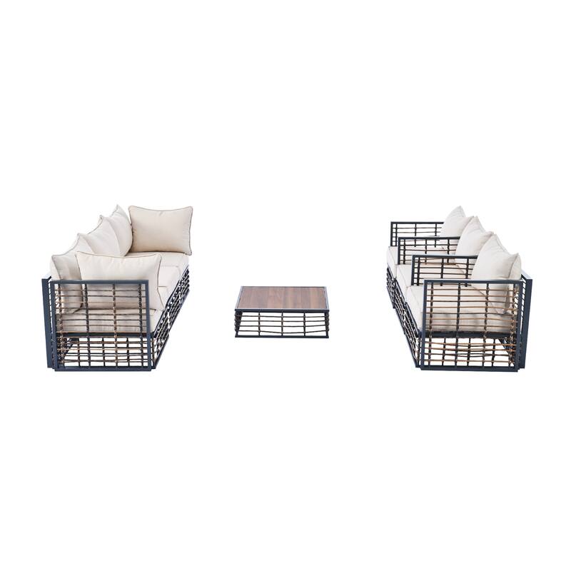 7-Piece Outdoor Metal Modular Sectional Sofa Set with Coffee Table and Chairs, Free Combination
