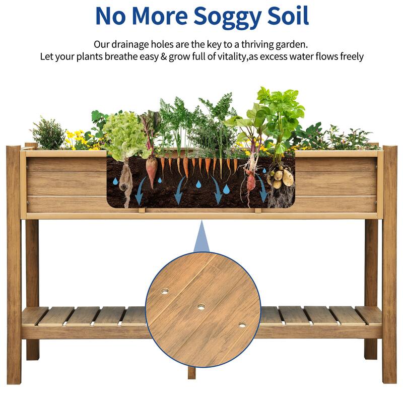 Moasis Poly Wood Raised Garden Bed Planter Box Stand Weather Resistant with Legs and Storage Shelf