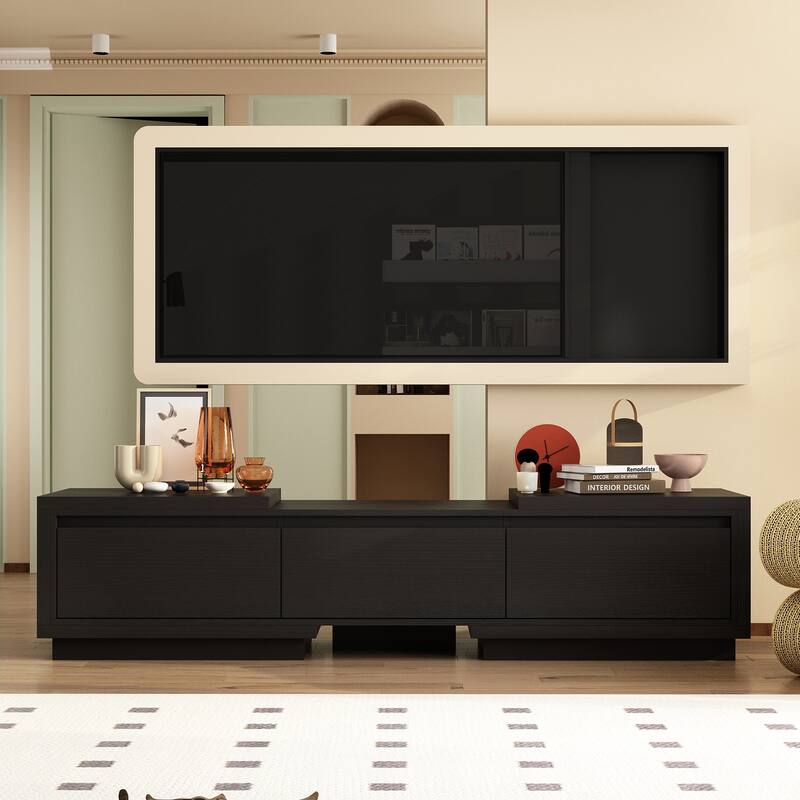 Entertainment Center Table Retracted Extendable TV Stand in Stretch - Black