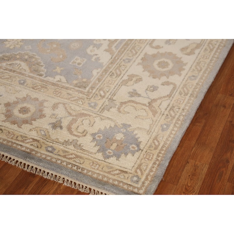 Light Blue Oushak Indian Area Rug Handmade Floral Wool Carpet - 7'9" x 9'7"