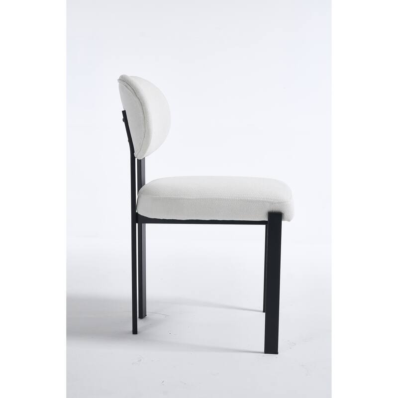 Modern Dining Room Chairs, Mid-Century Upholstered Boucle Kitchen Dining Chairs with Black Metal Legs