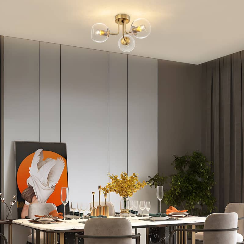 Starsky 3-Light Modern Sputnik Seeded Glass Globes Semi Flush Mount Ceiling Light