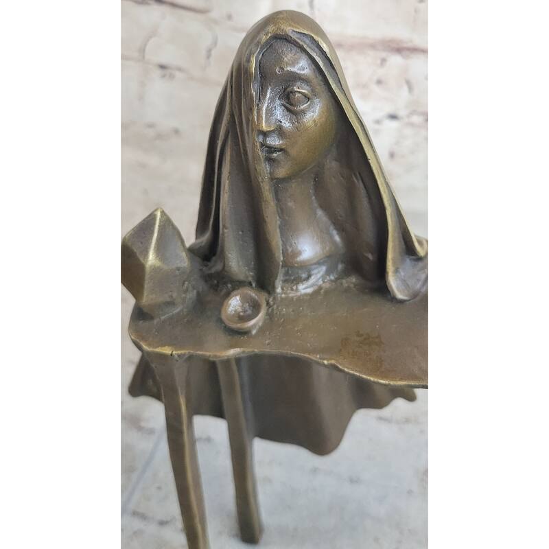 Disembodied Head Floating Over Table - Scary Surrealist Bronze Sculpture By Dali