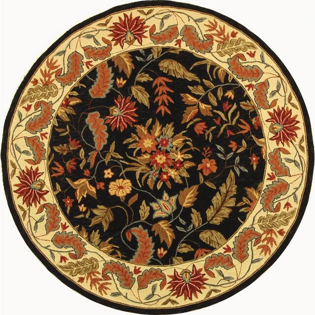 SAFAVIEH Handmade Chelsea Ashlyn French Country Floral Wool Rug - 5'6" Round - Black