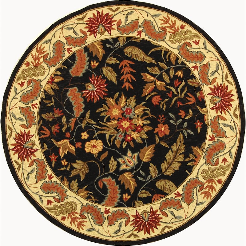 SAFAVIEH Handmade Chelsea Ashlyn French Country Floral Wool Rug - 5'6"x5'6"Round - Black