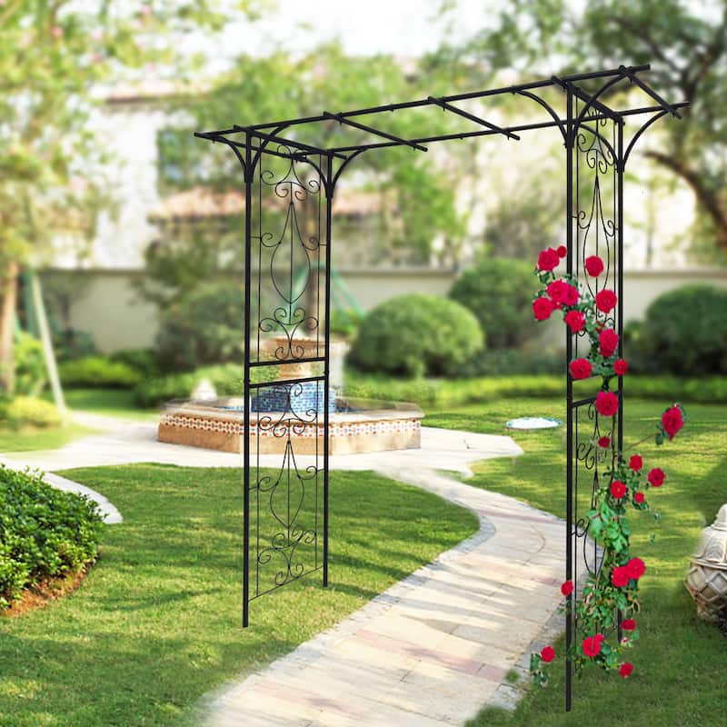 Metal Garden Arch Climbing Plants Support Rose Arch Outdoor Black