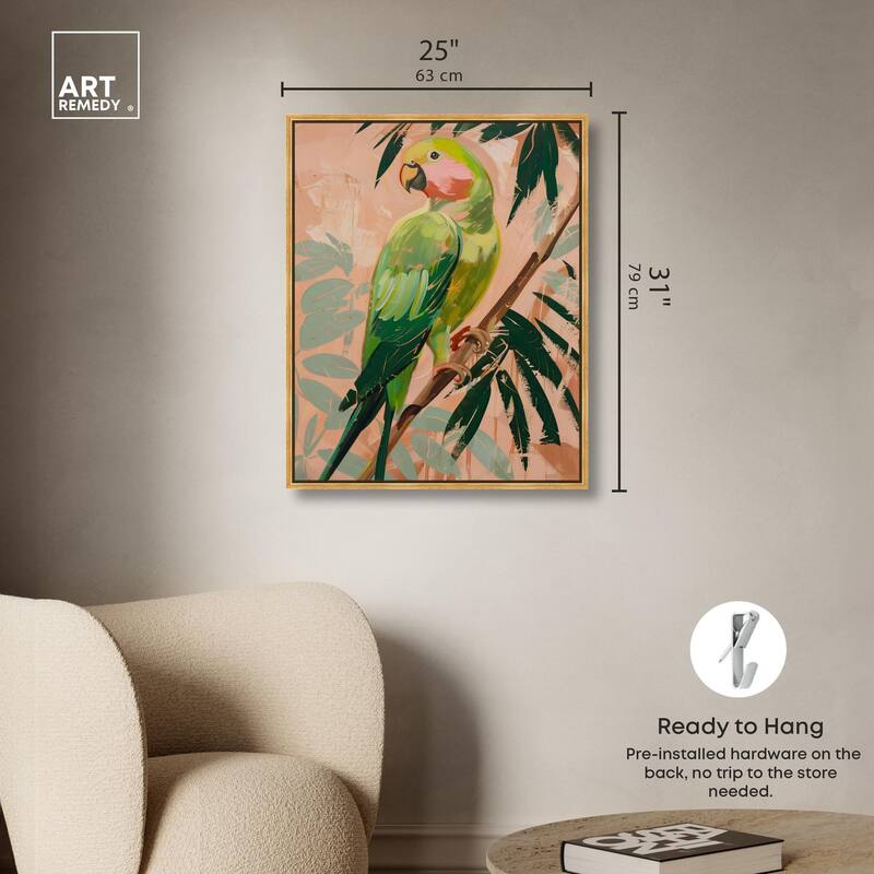 Coral and Green Parrot II Canvas by Art Remedy