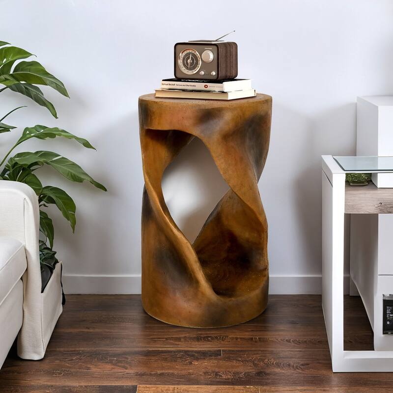 Modern Pedestal Table 19.6" H Sculptural End Table with Spiral and Open-Center Design for Home, Garden, Patio, Porch, Yard Decor