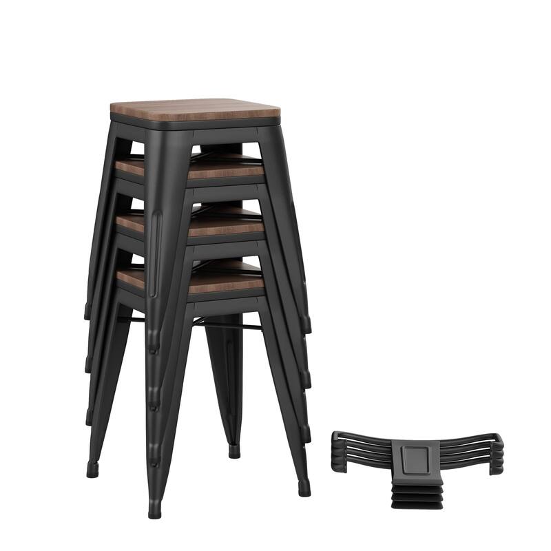 18 inch Stools Set of 4, Short Stools for Classroom Metal Chairs, Stackable Kitchen Dining Stools - 18inch