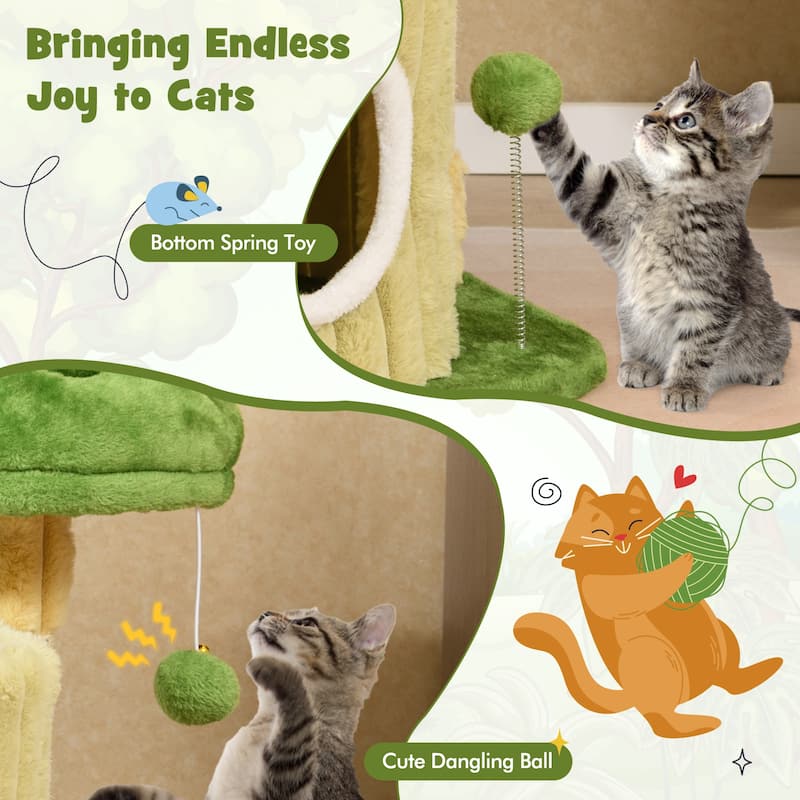 Cute Cat Tree with Sisal Scratching Posts and Dangling Ball - 20" x 16" x 21.5"