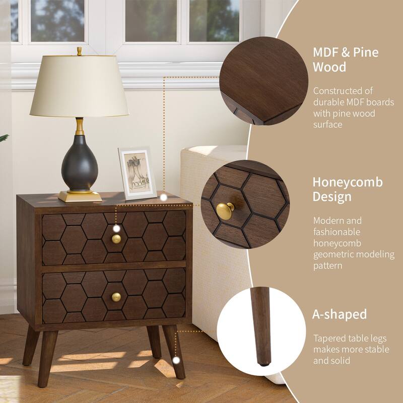 COSIEST Mid-Century Honeycomb 4 Legs End Table with Drawers