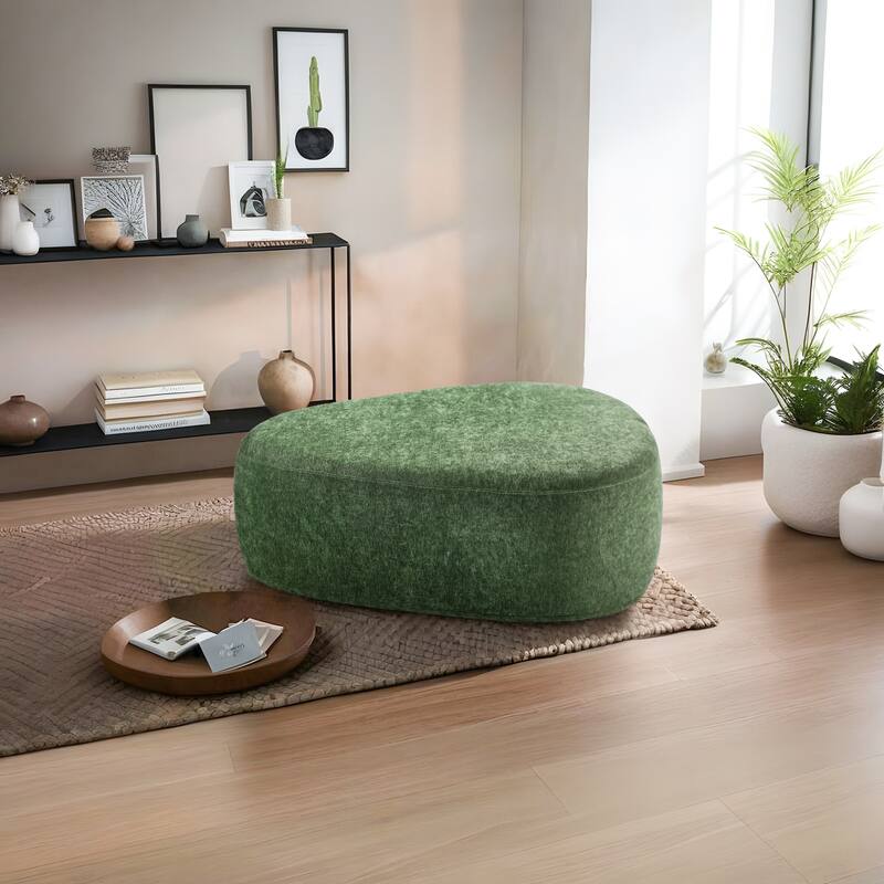 43" Rounded Triangle Upholstered Ottoman, Oversize Fabric Ottoman Footstool - Green