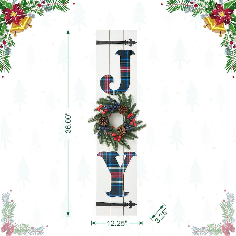 Glitzhome 36"H Wood Plaid "JOY" Porch Decor w/Wreath