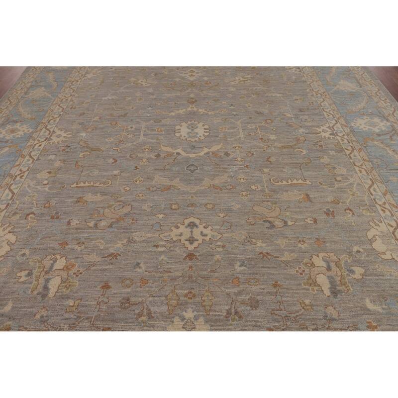 Vegetable Dye Oushak Turkish Area Rug Handmade Floral Wool Carpet - 9'4"x 12'4"