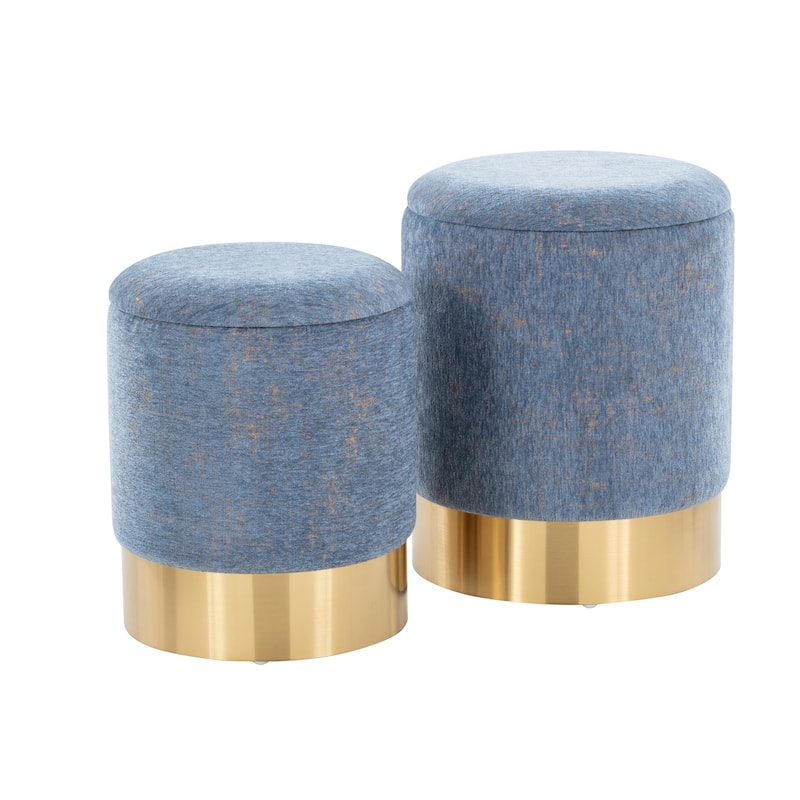 Marla Contemporary Nesting Ottoman Set in Gold Metal and Plush Fabric by LumiSource