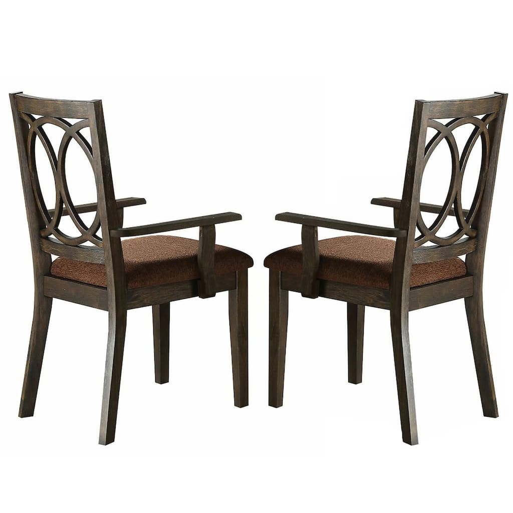 Set of 2 Upholstered Arm Chair in Brown and Espresso Finish