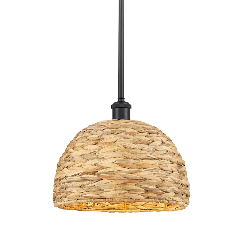 Innovations Lighting 516-1S-11-12 Woven Rattan Pendant Woven Rattan - Matte Black / Natural