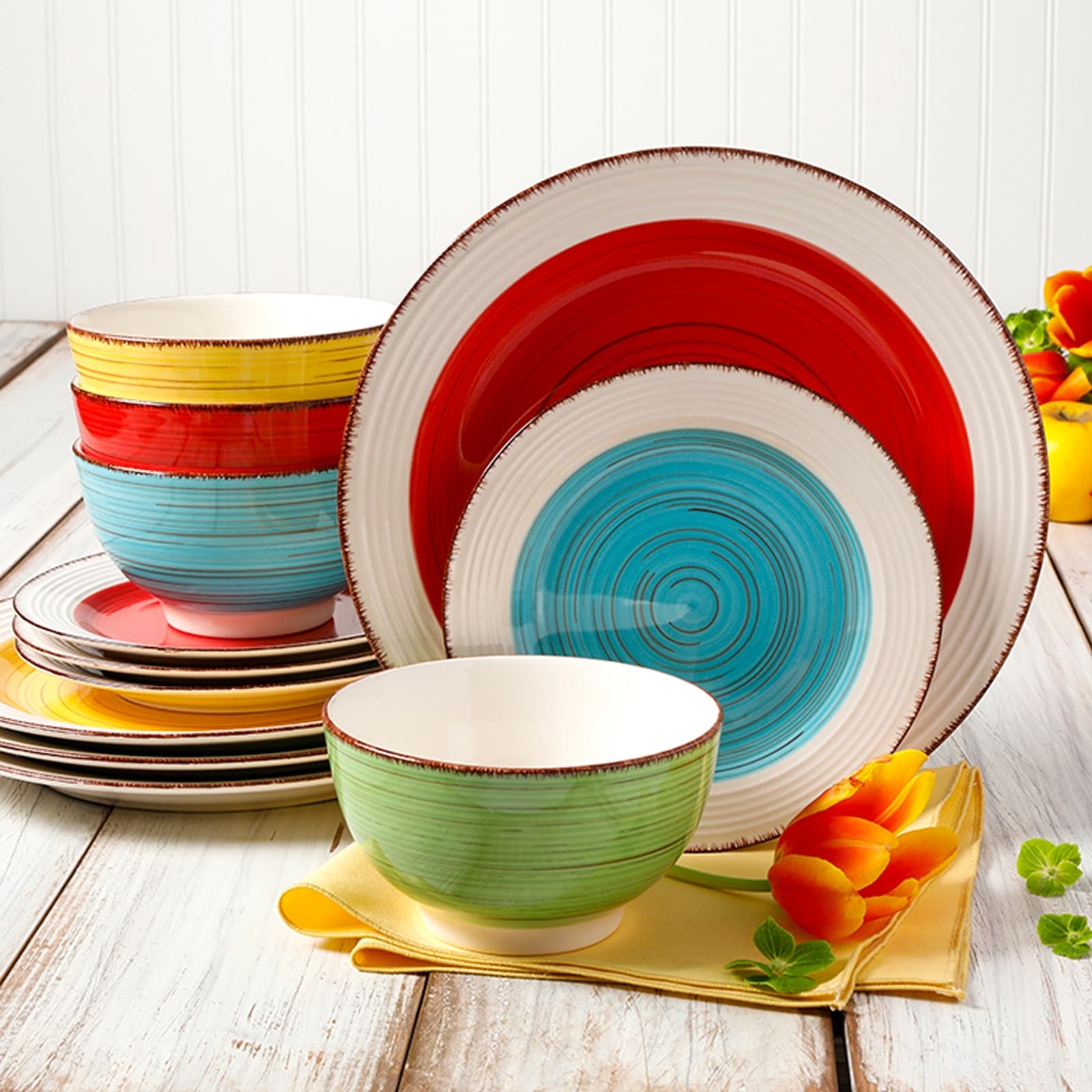 Assorted Colors Dinnerware 12 Piece Set Multi