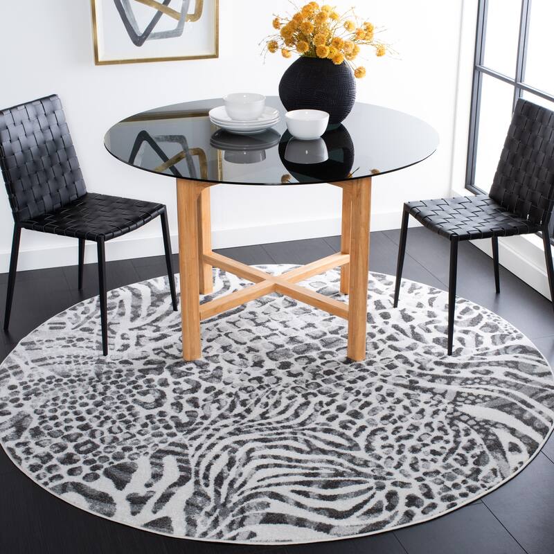 SAFAVIEH Amsterdam Vathsala Modern Abstract Rug - 6'7" Round - Ivory/Grey