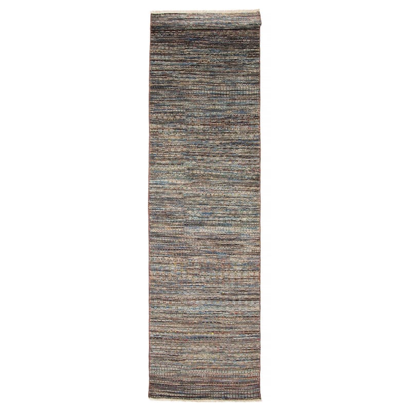 ECARPETGALLERY Hand-knotted Silk Shadow Dark Navy Silk, Wool Rug - 3' x 13' 11" - Dark Navy - 3' x 13' 11"