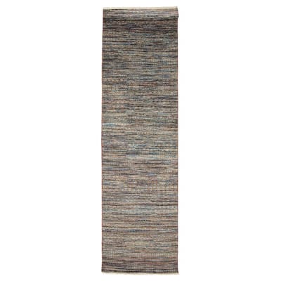 ECARPETGALLERY Hand-knotted Silk Shadow Dark Navy Silk, Wool Rug - 3' x 13' 11"