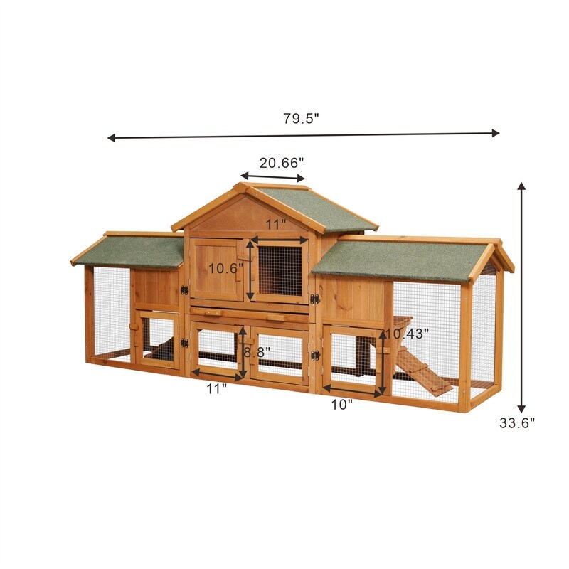 Extra Large Rabbit Hutch with 2 Runs Outdoor Bunny Cage Chicken Coop Guinea Pig House Animal Habitats with Removable Tray