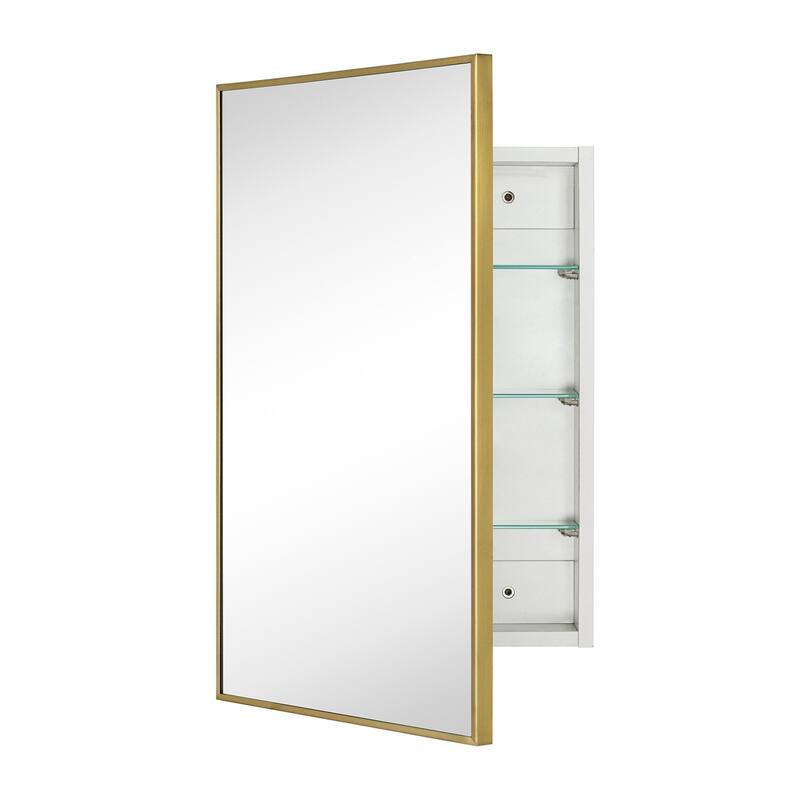 TEHOME Velin Recessed and Surface Mount Bathroom Medicine Cabinet with Mirror Square Cornered Metal Framed Rounded Rectangle