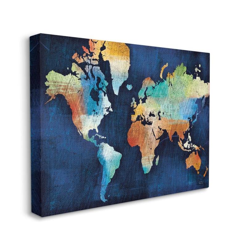 Stupell World Map Modern Rainbow Textured Design Canvas Wall Art - 30 x 40