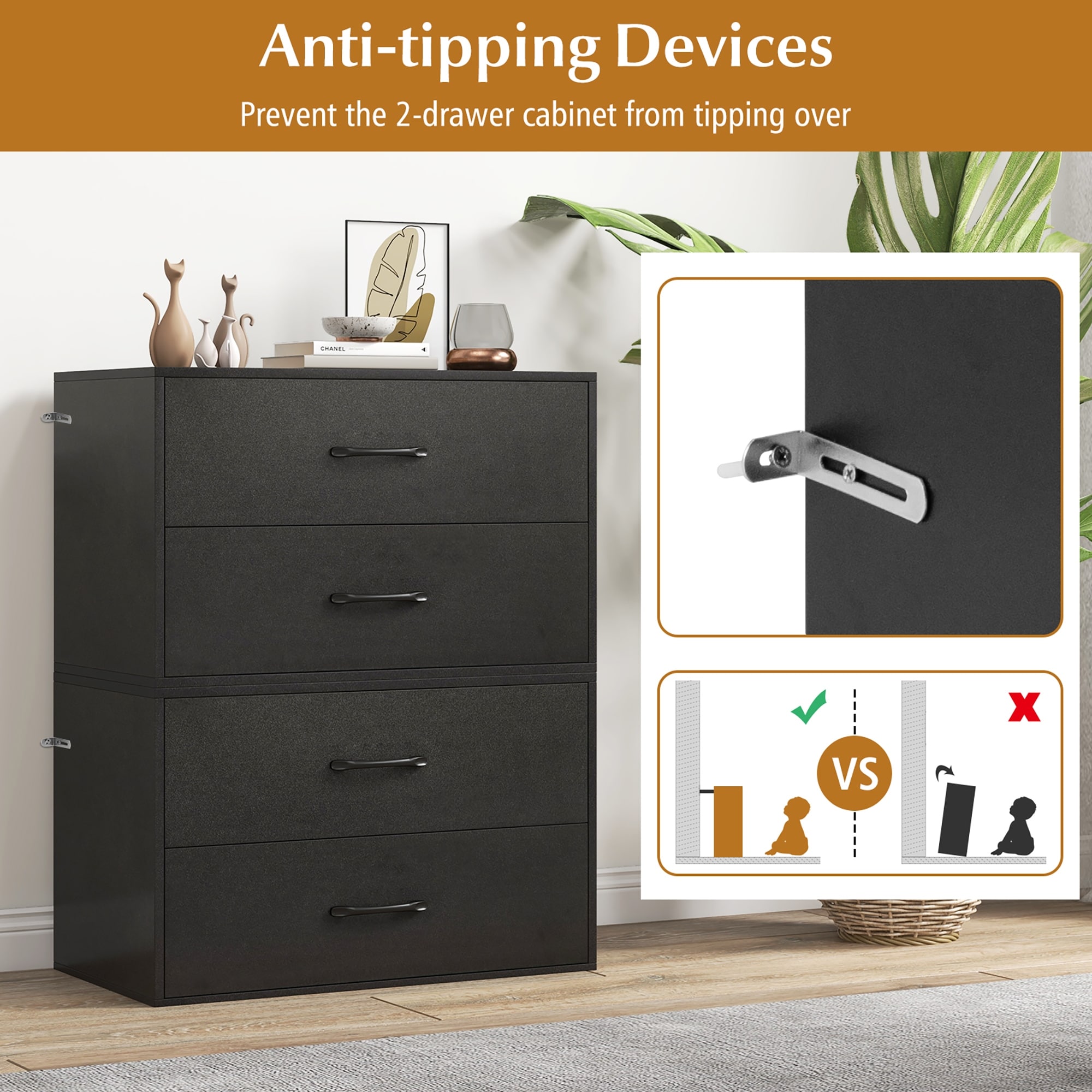 2 drawer dresser Costway Stackable 2-Drawer with Anti-scratch Pads and Anti-tipping Devices-White scratch foot pads and 2 anti Gymax Stackable Dresser 2-Drawer Cube