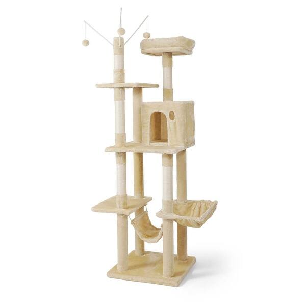 slide 2 of 7, 70" Cat Tree with Hammock, Modern Multi-Level Cat Climbing Play Tower with Top Perch, Cat Activity Tree with Scratching Posts Beige