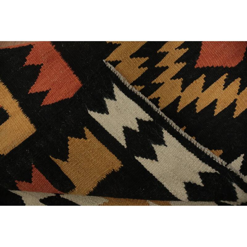 Hand Woven Oriental 100% Wool Carpet Southwestern Tribal Black Kilim Runner Rug - 9' 6'' X 3' 3''