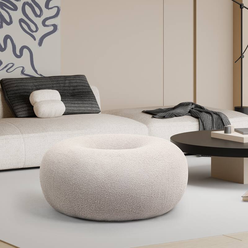 XINMICS 29.7" Donut Teddy Fleece Fabric Pouf Ottoman