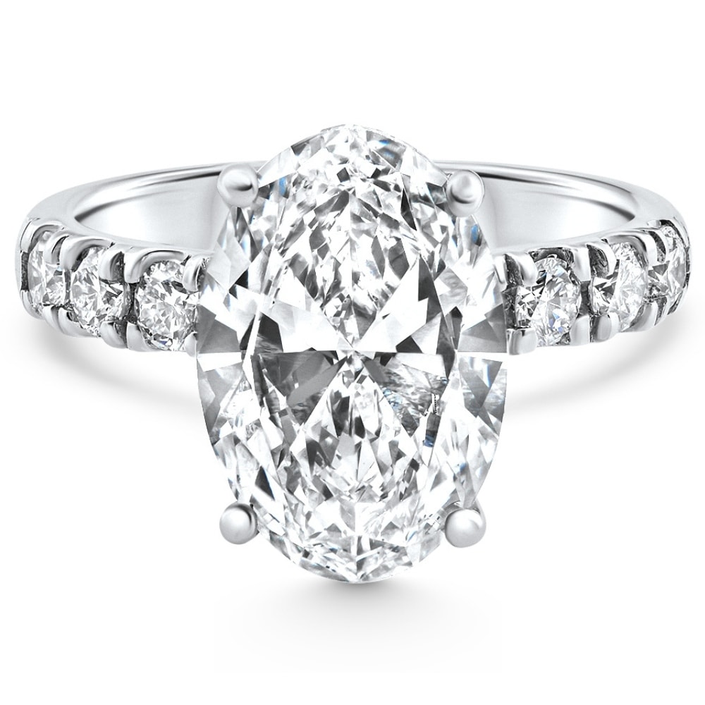 Bliss Diamond Certified 5.28Ct Oval Diamond Side Halo Engagement Ring White Gold Lab Grown