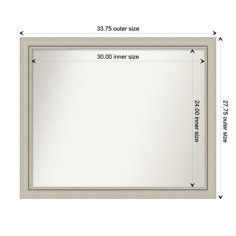 Romano Silver Narrow Framed Non-Beveled Custom Wall Mirror, Bathroom Vanity Mirror - Outer Size: 33.75 x 27.75