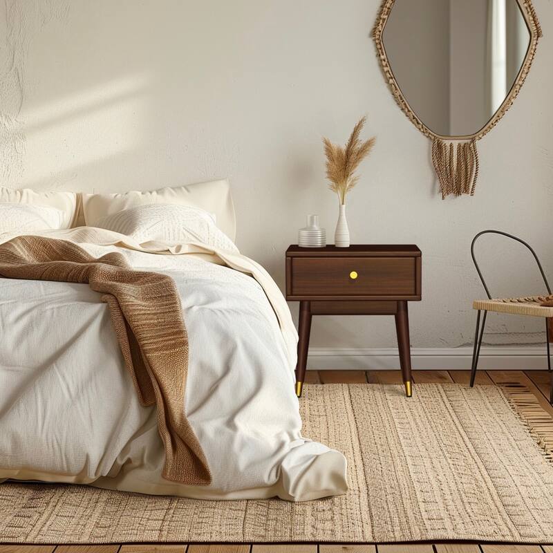 MacLuu Mid Century Modern 1-Drawer Solid Wood Nightstand