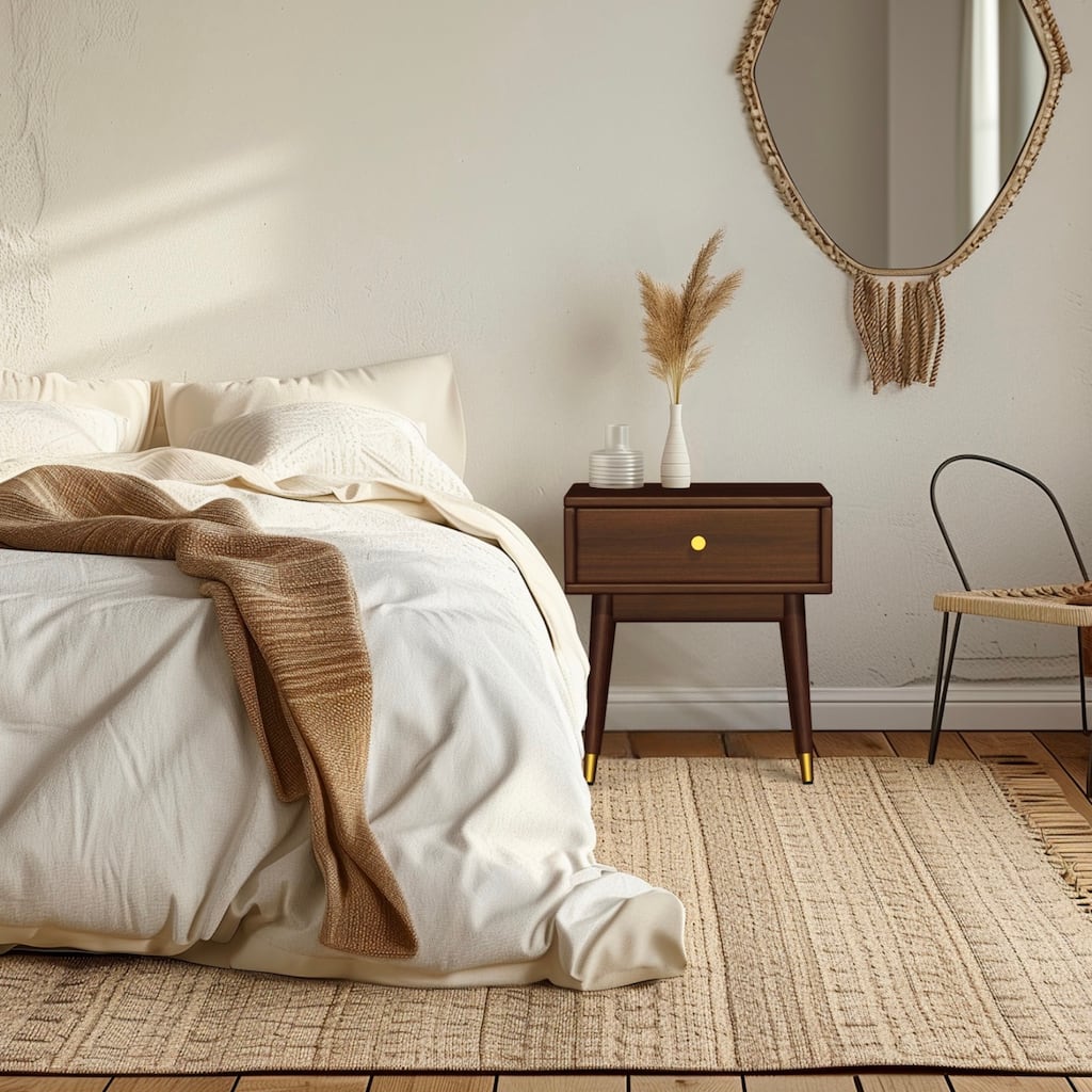 MacLuu Mid Century Modern 1-Drawer Solid Wood Nightstand