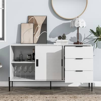 Sideboard with Glass Sliding Door and 3 Drawers