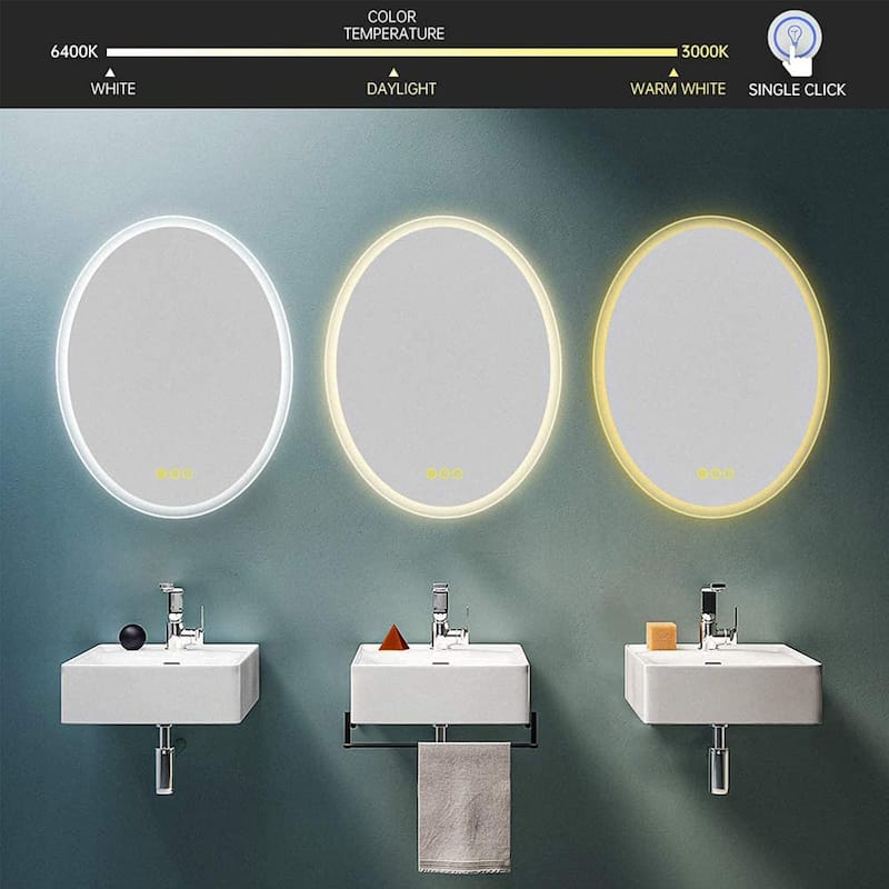 LuminaMirror 24x32" Oval Frameless LED Anti-Fog Dimmable Bathroom Vanity Mirror - Clear - 24x34"