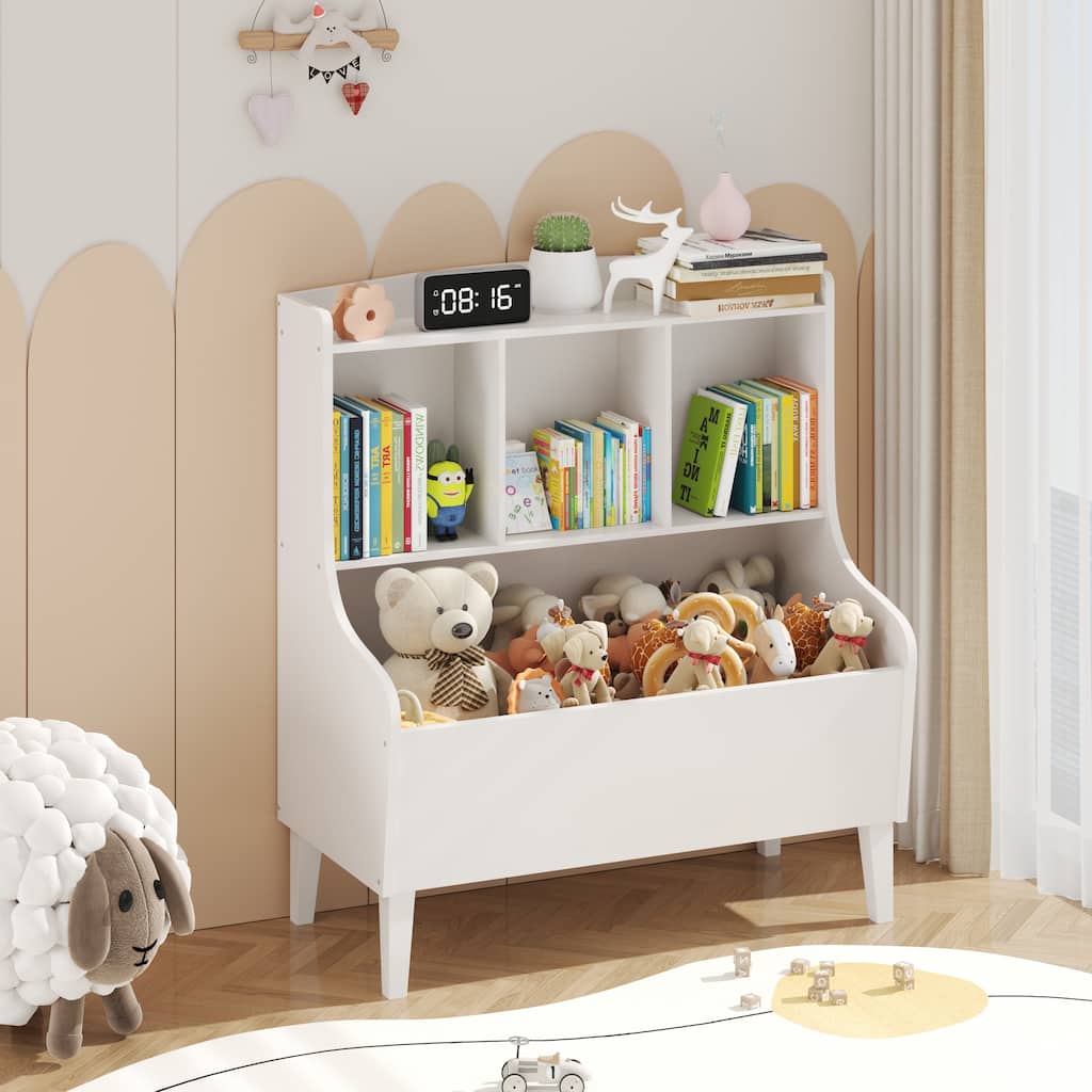 Wood Kids Bookshelf, Toy Storage Organizer, Large Market Bin Cubby - 30.3" wide x 15.7" deep x 36.2" high