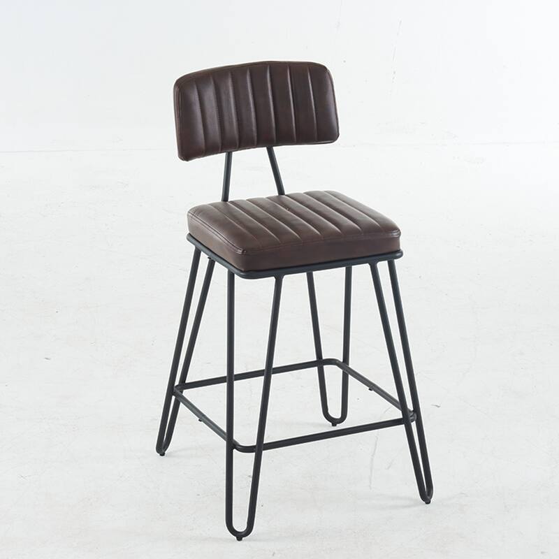 Industrial Bar Stools Set Of 2,Chairs With Pu Leather Upholstery Metal Frame, Vintage Bar Chairs With Backrest Footrest