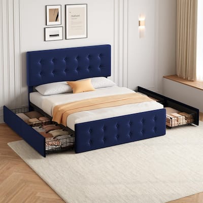 Bed Frame with 4 Storage Drawers and Headboard