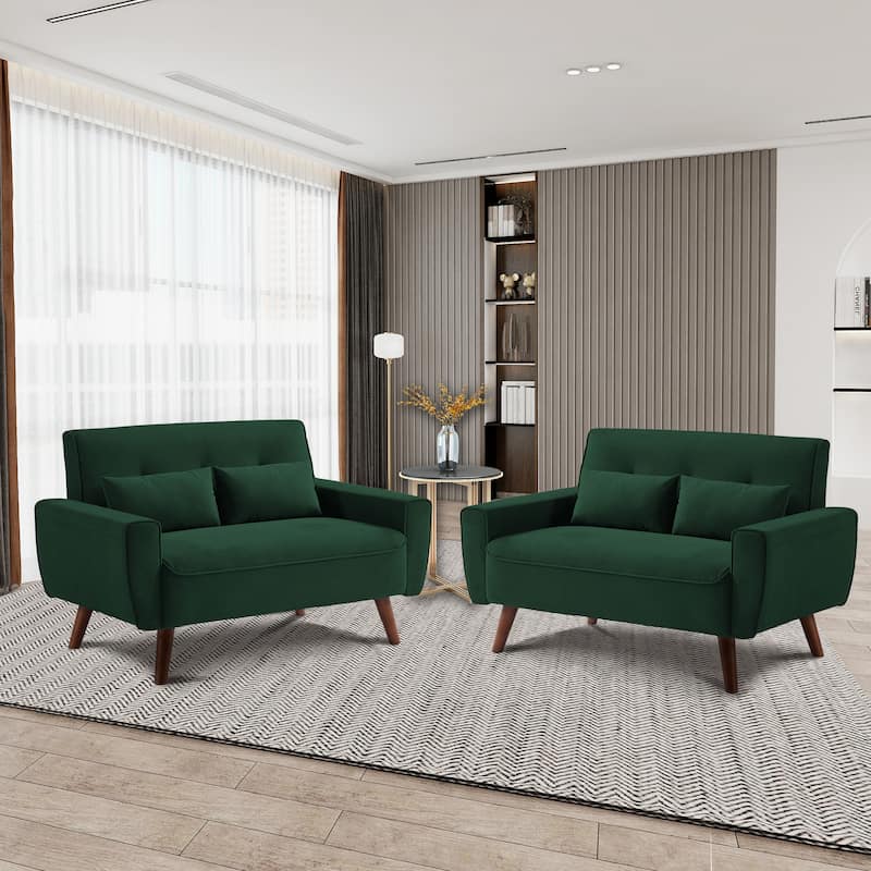 48.82" Small Tufted Loveseat Sofa 2 Set with Tapered Wood Legs