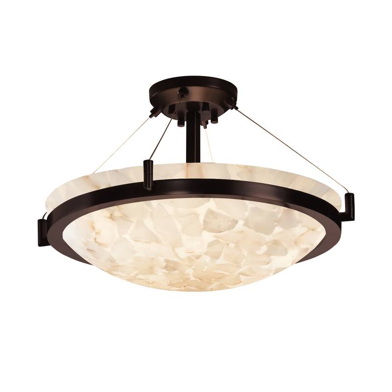 Justice Design Alabaster Rocks! 36-inch Dark Bronze Round Semi Flush Bowl with Ring, Alabaster Rocks Shade