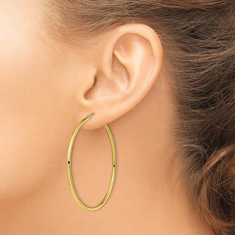 Curata 10k Yellow Gold Polished Hinged 51x2mm Round Hoop Earrings