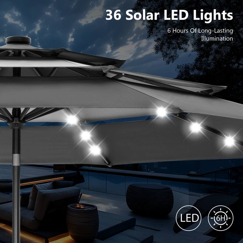 MAISON ARTS 10ft 3 Tier Auto-tilt Patio Umbrella Outdoor Double Vented Umbrella with LED Lights