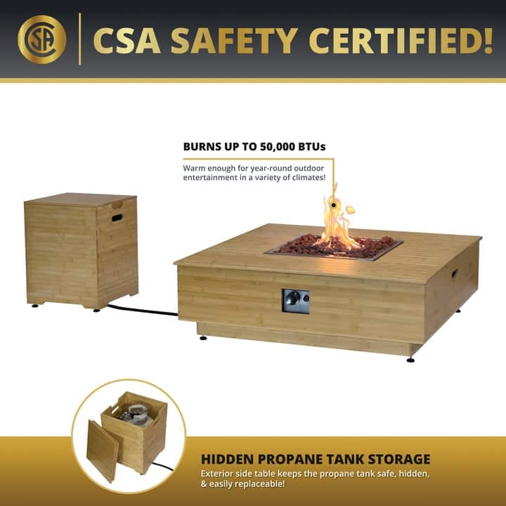 Kinger Home Harmony 43-Inch Large Square Outdoor Propane Gas Fire Pit Table - 43" L x 43" W x 14" H