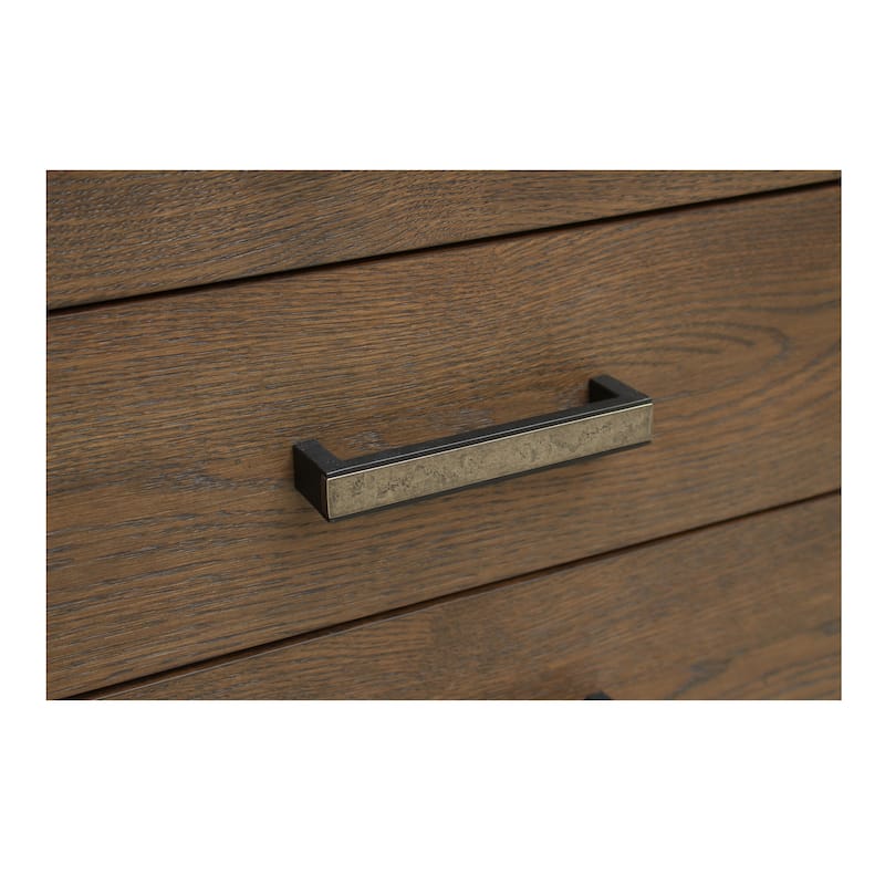 NADAAL STUDIOS Rosara Brown Solid Oak and Veneer 3-Drawer Nightstand with Iron Handle